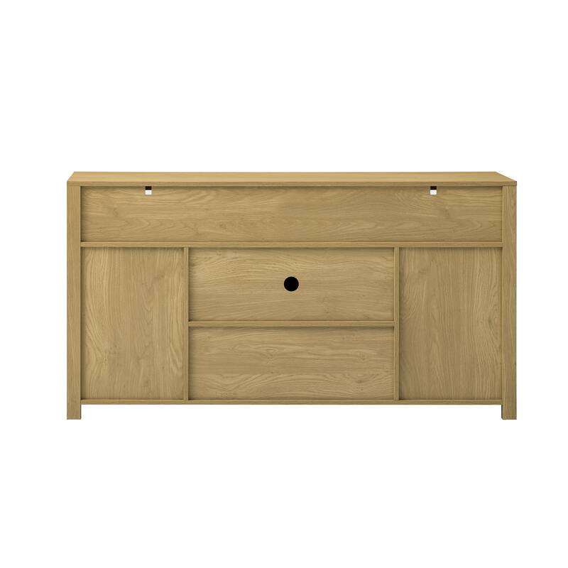 59.3" Sideboard with Sliding Barn Door and Mesh Panels,Farmhouse Buffet with Open Storage,Suitable for Living Room, Hallway