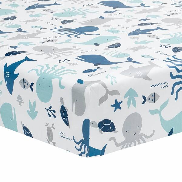 slide 2 of 3, Lambs & Ivy Multicolor Ocean Blue Cotton Fitted Crib Sheet