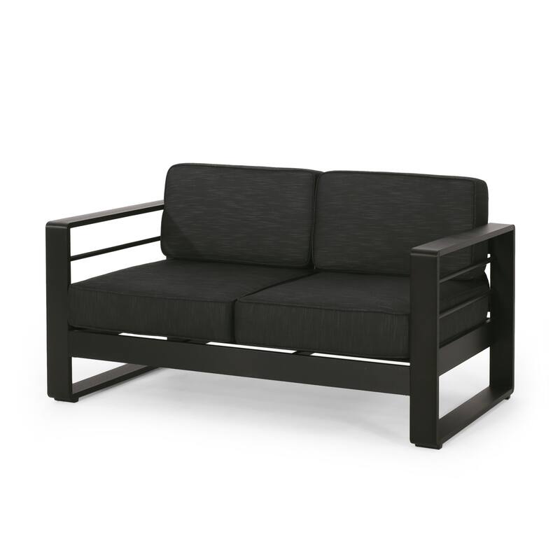 Besy Outdoor Loveseat, Black Cushion and Square Metal Frame, 57 Inch