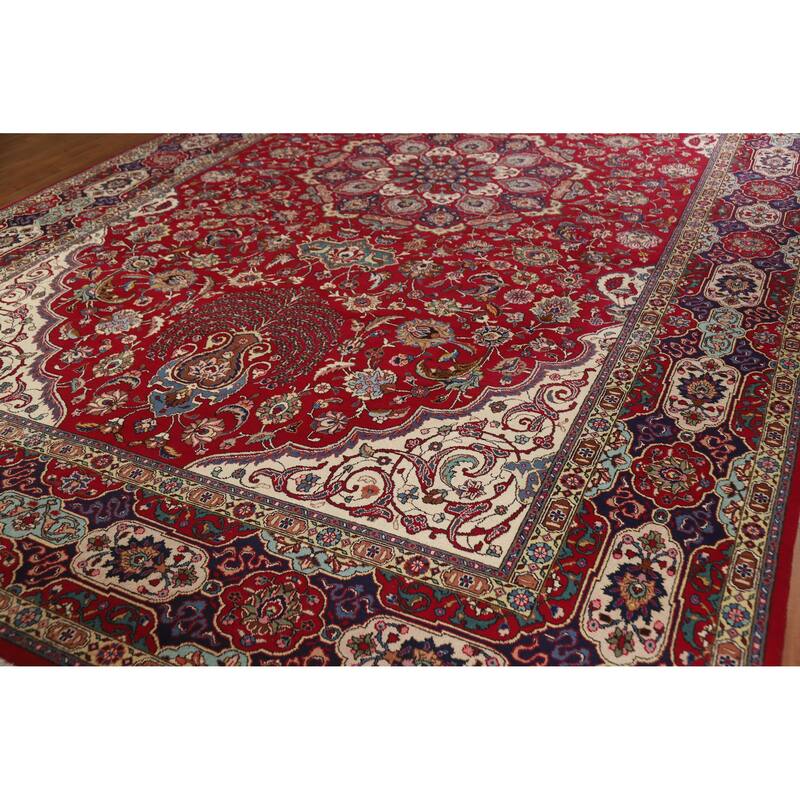 Hand Knotted Oriental 100% Wool Carpet Traditional Floral Red Tabriz Area Rug - 16' 10'' X 10' 0''