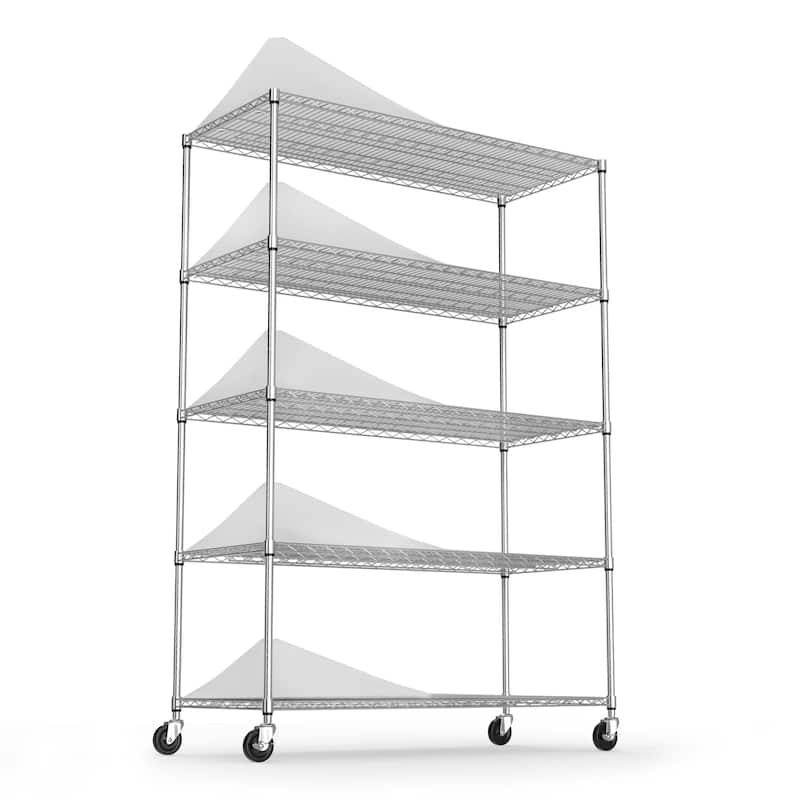 Heavy Duty Adjustable Metal Storage Rack with Wheels & Shelf Liners, 5-Tier, High Load Capacity