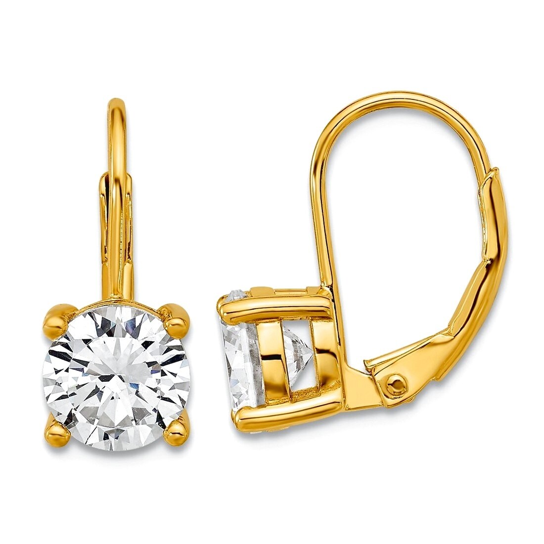 Curata 925 Sterling Silver 17x7mm Cubic Zirconia 4-prong Leverback Earrings
