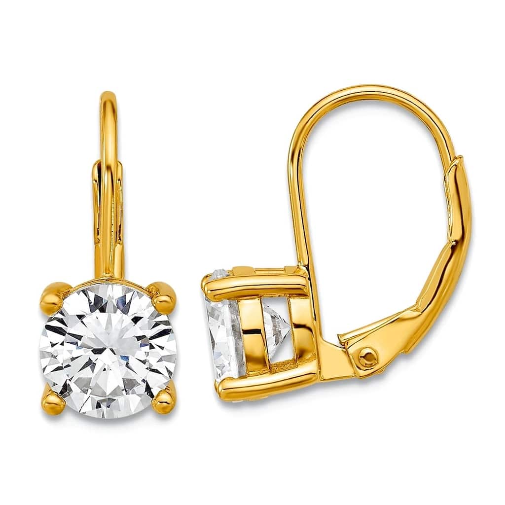 Curata 925 Sterling Silver 7mm Cubic Zirconia 4-prong Leverback Earrings - 17x7mm