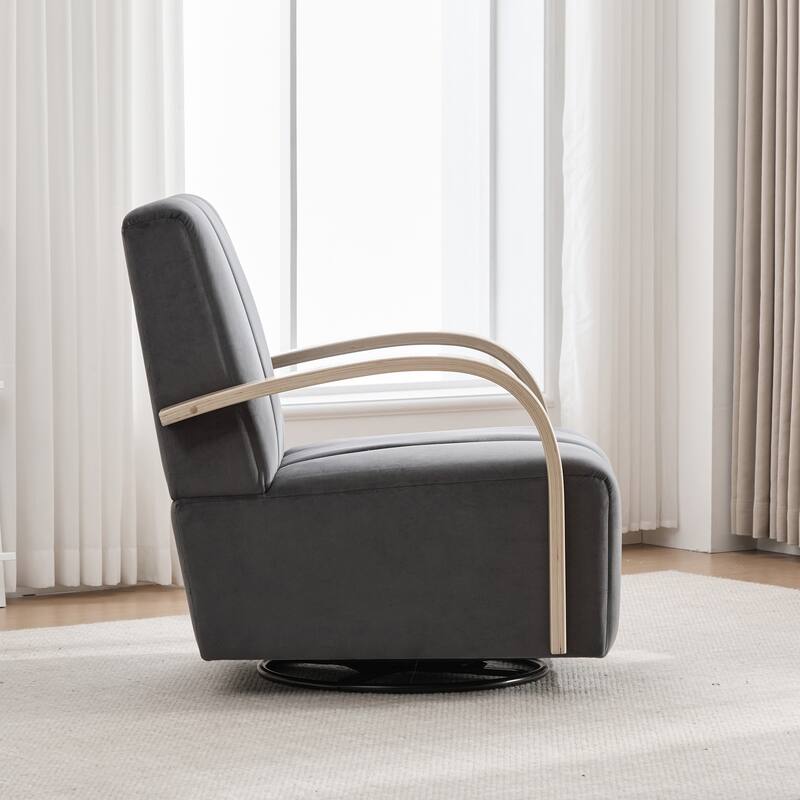 30.3"W Upholstered Swivel Accent Chair with Solid Wood Armrests, Channel Tufted Lounge Chair Single Reading Sofa Chair