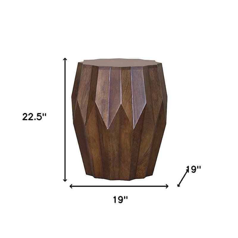 HomeRoots 23" Dark Brown Solid Wood Drum End Table - 16.4