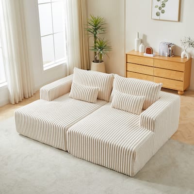 Plush 87-Inch Corduroy Reclining Chaise Sofa Bed, Modern Sleeper for Living Room