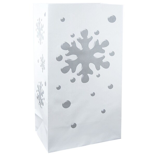 Set of 24 Silver Winter Snowflake Luminaria Bags, 11” - N/A