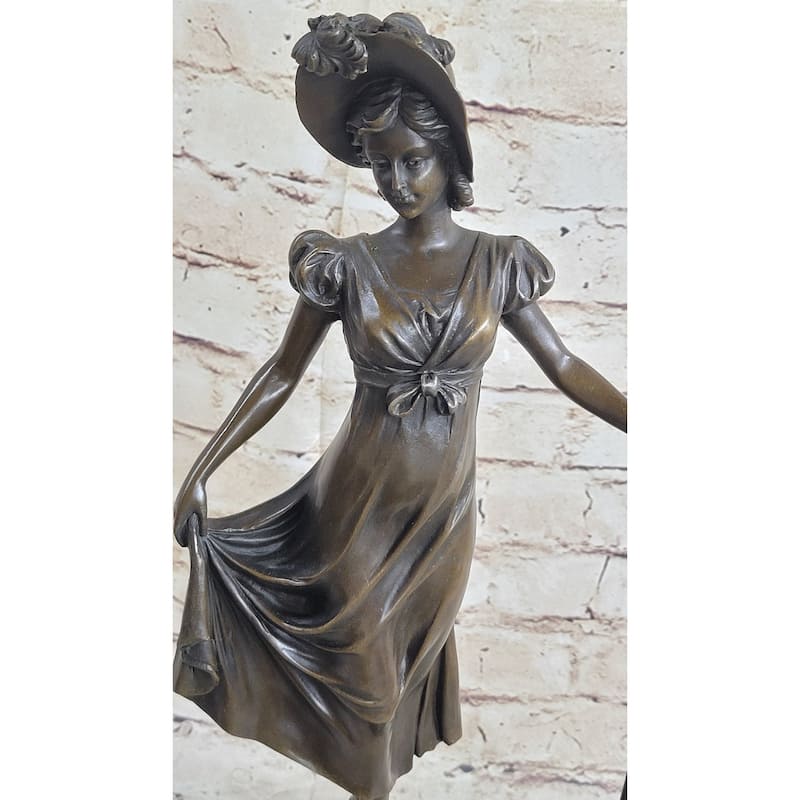 Little Bo Peep Bronze Statue Sculpture Female Figure In Hat 17 Inches X 7 Inches