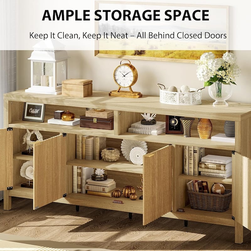 65.8 Inch Fluted Sideboard Buffet Cabinet with 4 Doors with Fluted Door