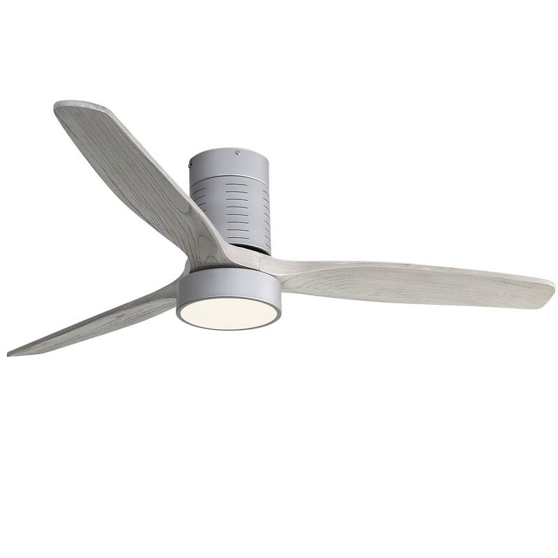 Sofucor 52 Inch Light Luxury Walnut Style Solid Wood Ceiling Fan with Remote Control,Adjustable lighting,Smart Optional - With Light - Silver with Gray Solid Wood Blades
