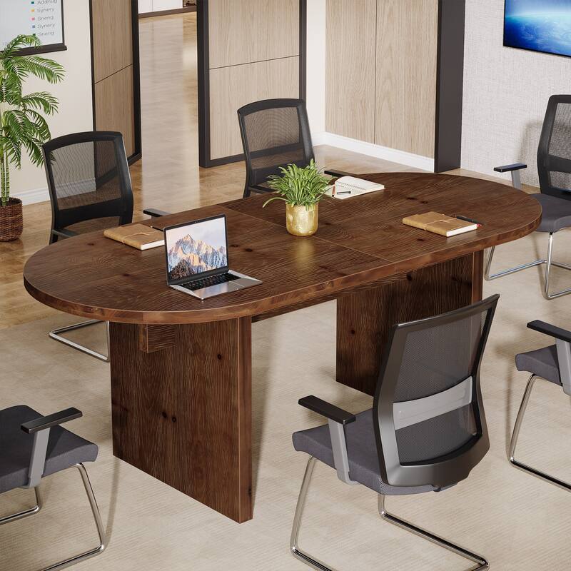5.24 ft Oval Solid Wood Conference Table for 4-6 People - Brown