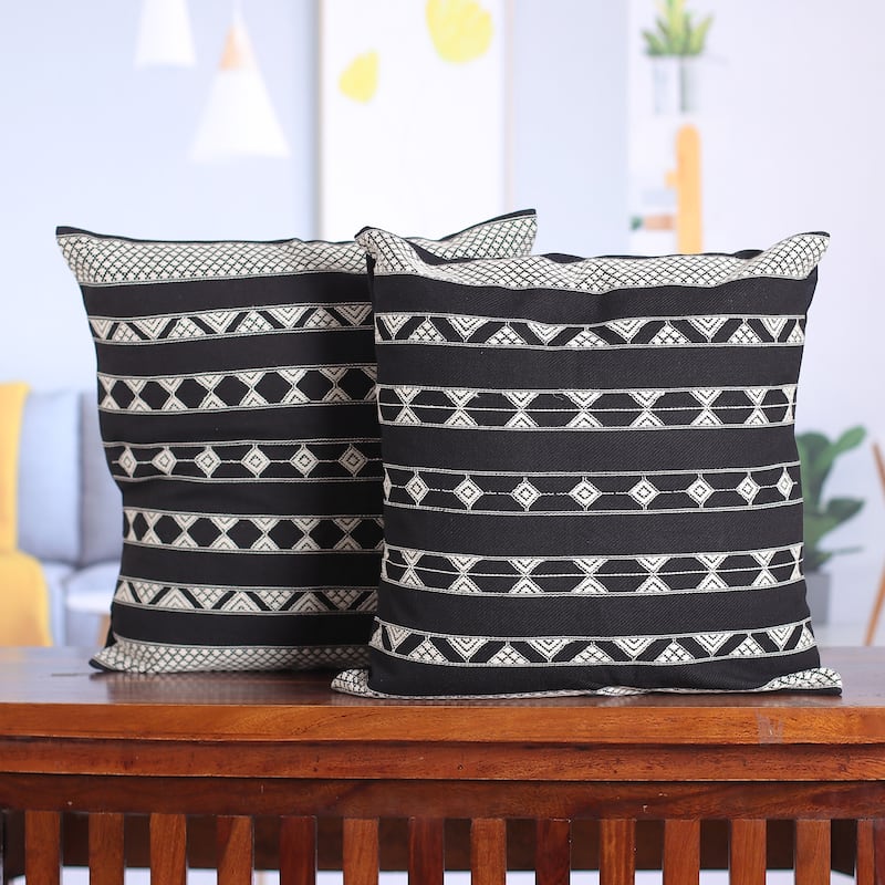 Novica Handmade Midnight Geometry Cotton Cushion Covers (Pair)