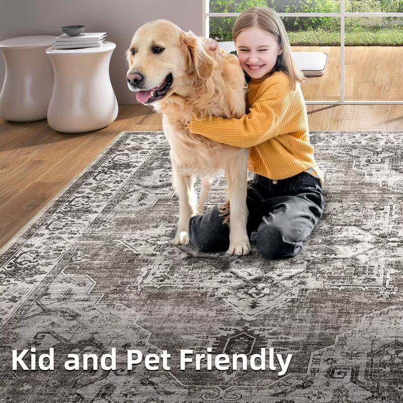 Vintage Rugs for Living Room, Medallion Print Soft Non Slip Low Pile Floor Carpet