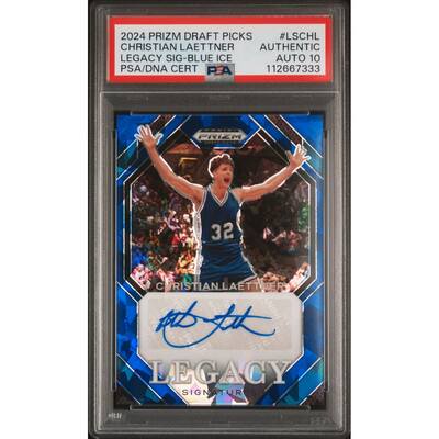 Christian Laettner 2024 Panini Prizm DP Blue Ice Card #LSCHL Auto PSA 10 64/75 - 8' x 11'