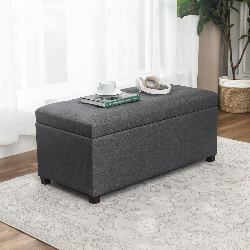 Adeco Rectangle Storage Ottoman Bench for Living Room Bedroom