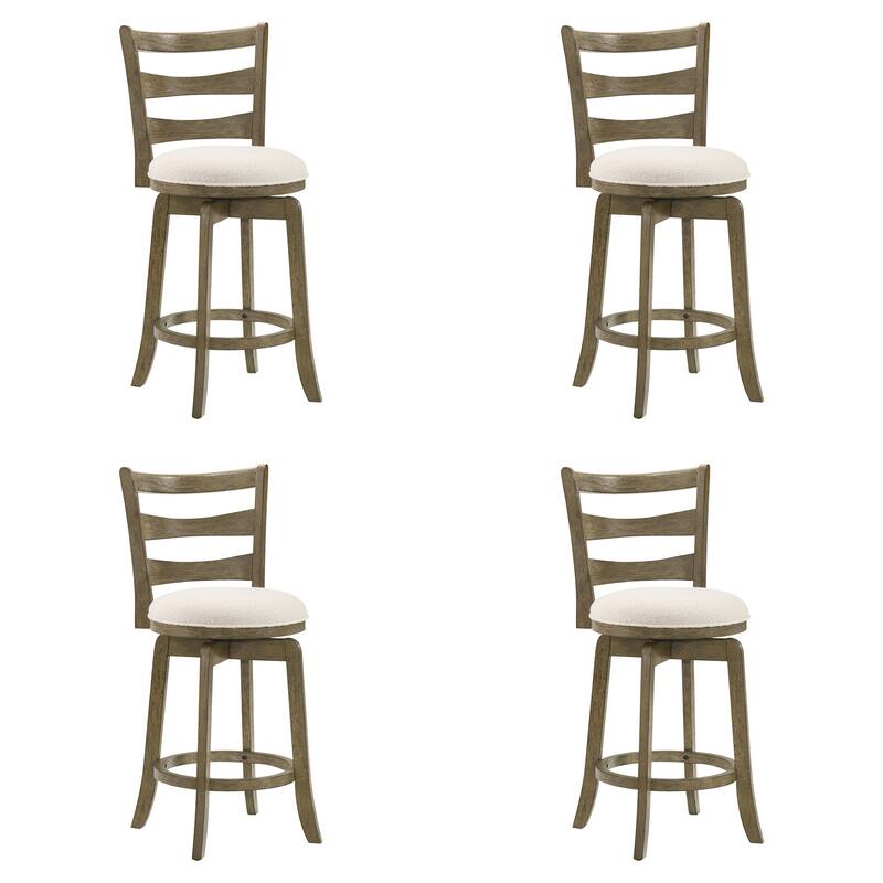 Melindra White Boucle Swivel Bar Stool, Upholstered Counter Stool with Solid Wood Legs - Set of 4 - Putty Brown - Counter Height
