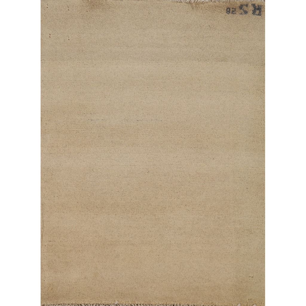 Gabbeh Modern Rug Hand-Knotted Solid Beige Wool Carpet - 2'1"x 2'10"