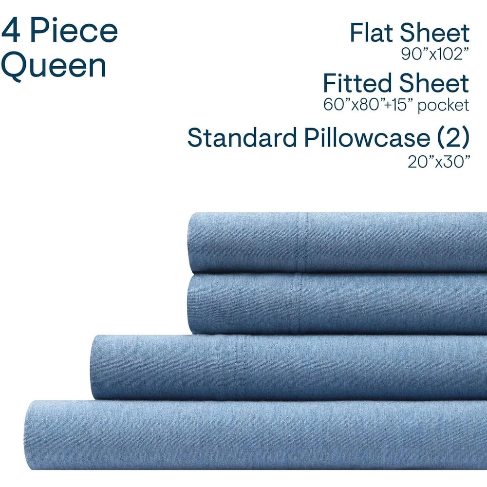 Aeropostale Super Soft Heather Blue Jersey Knit Sheet Set All-Season Comfort