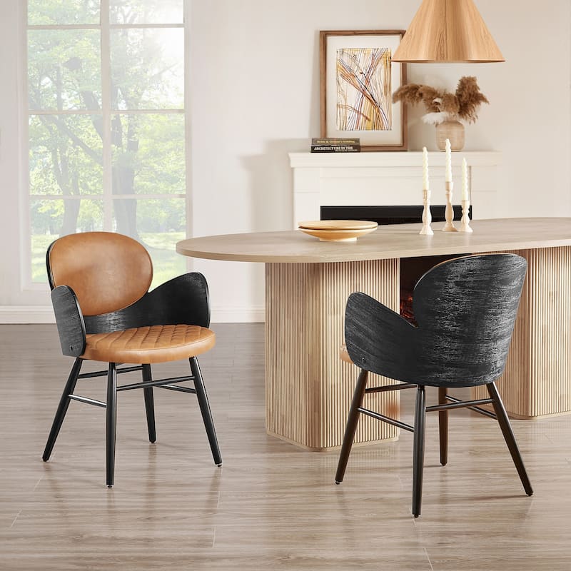 Art Leon Mid-century Modern Faux Leather and Wood Accent Dining Chair