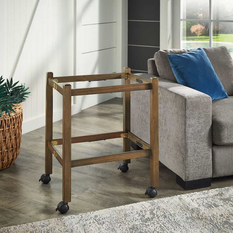 Dolores Wood Finish Folding Bar Cart with Two Detachable Trays by iNSPIRE Q Modern