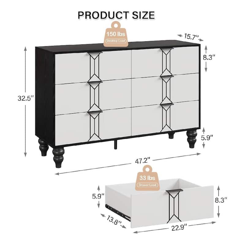 Modern Wooden 6 Drawers Dresser with Pattern Design