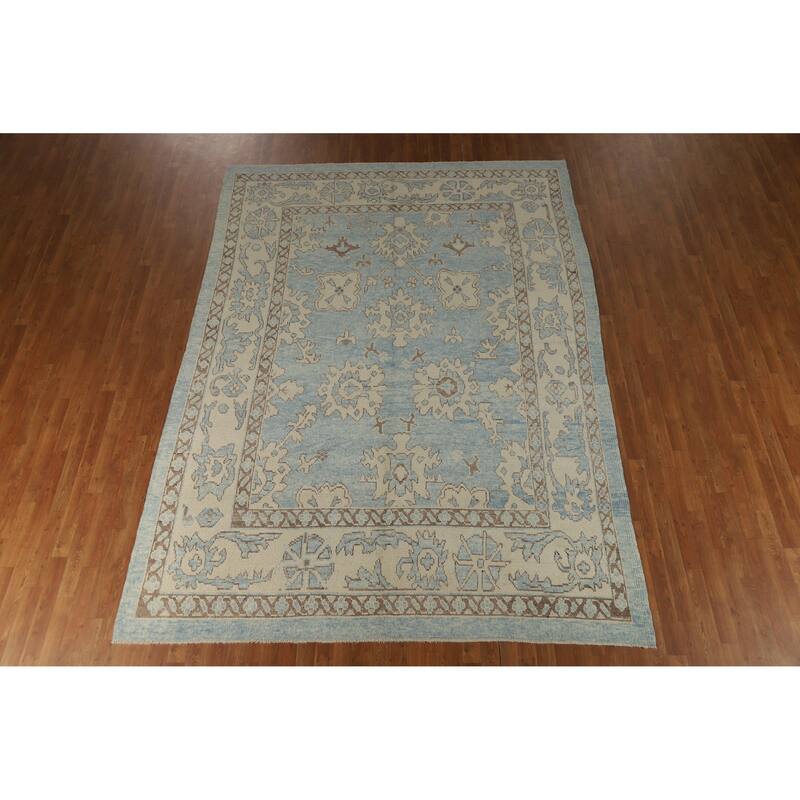Hand Knotted Oriental 100% Wool Carpet Transitional All-Over Navy Blue & Blues Oushak Area Rug - 11' 2'' X 8' 2''