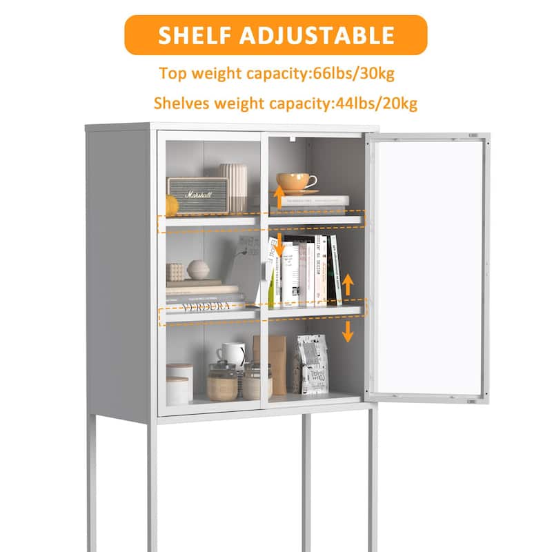 59"H Metal Storage Cabinet,Display Storage Cabinet with Glass Doors and 2 adjustable Shelves,Tall Bookcase Bookshelf Cabinet