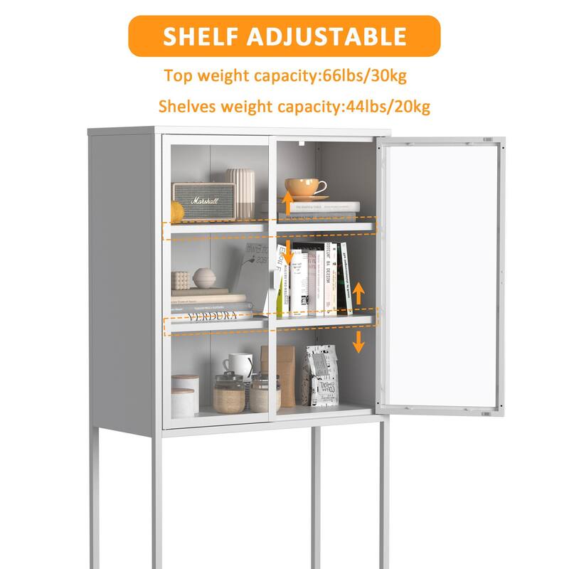 Heavy Duty Metal Storage Cabinet Sideboards & Buffet, Tall Bookcase Display Case with Glass Doors & 2 Adjustable Shelves