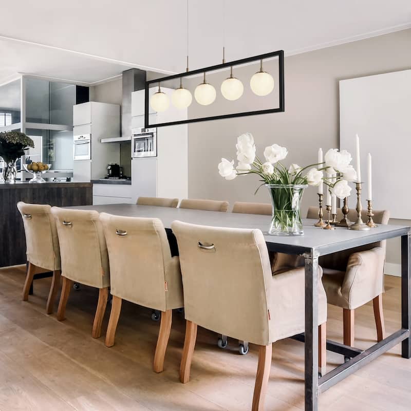 Modern 5-Light Rectangle LED Chandelier Glass Kitchen Island Light for Dining Room - 33.5" L x 4" W x 14" H