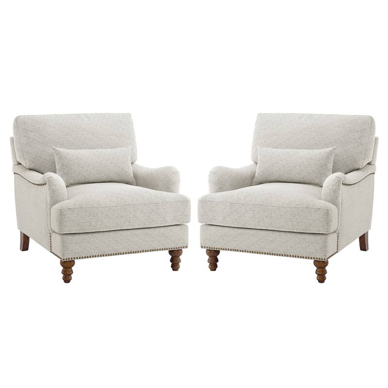 Modern Arm Accent Chair Upholstered Solid Wood Frame Accent Chairs with Lumbar Pillow for Living Room