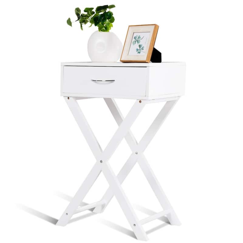 Costway Nightstand X-Shape Drawer Accent side End Table Modern Home - MDF - White