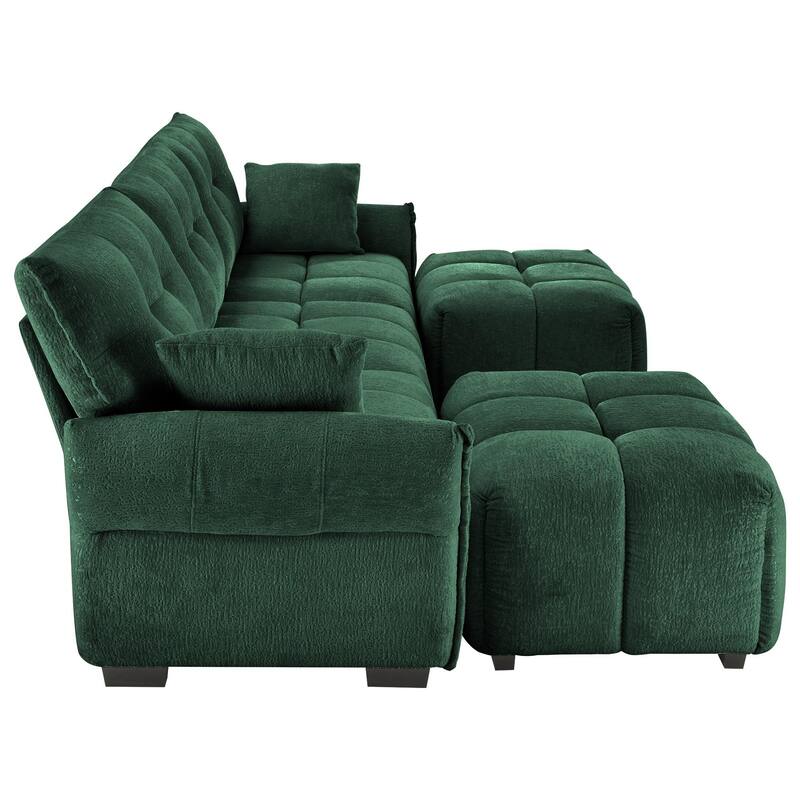 110.2" Chenille Sectional Sofa with Ottoman & Pillows