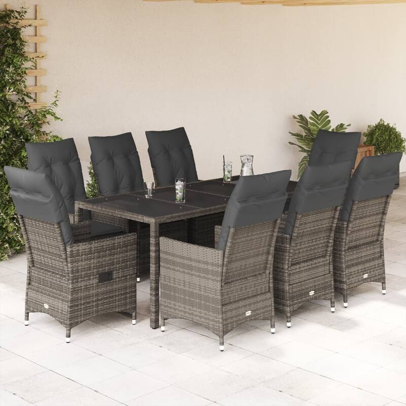 vidaXL Patio Dining Set with Cushions Bistro Table and Chairs Gray Poly Rattan - 23.2 x 22.0 x 36.2 in - Grey-3