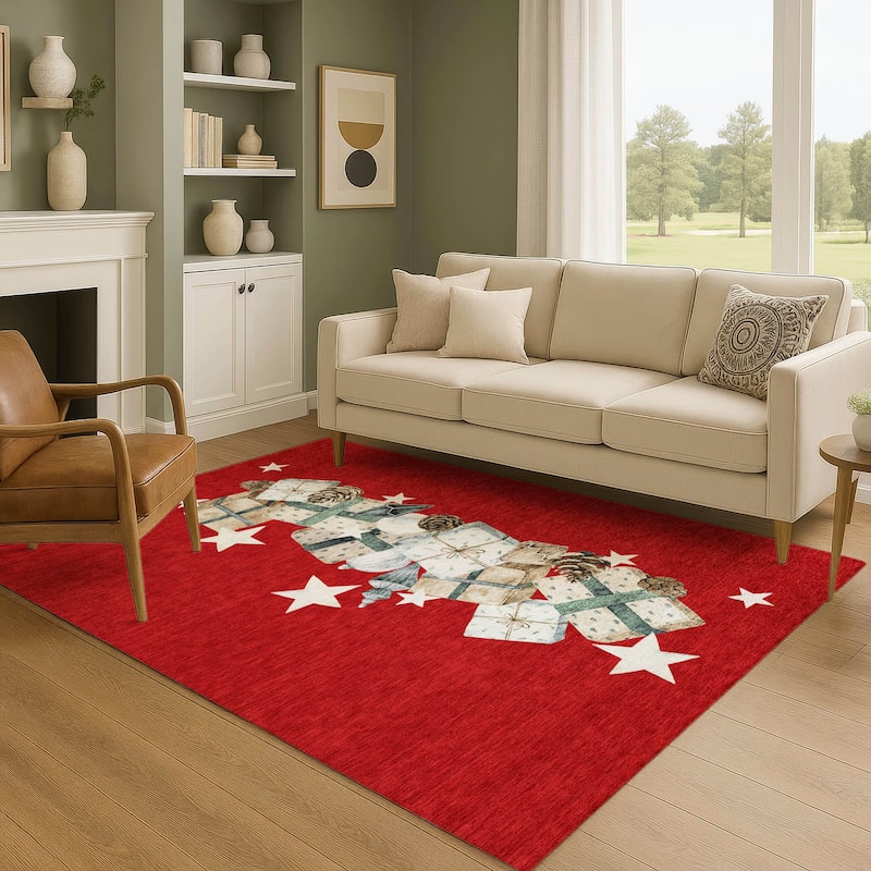 Premium Washable Super Soft Christmas Presents Mayfield Rug - Red - 3' x 5'