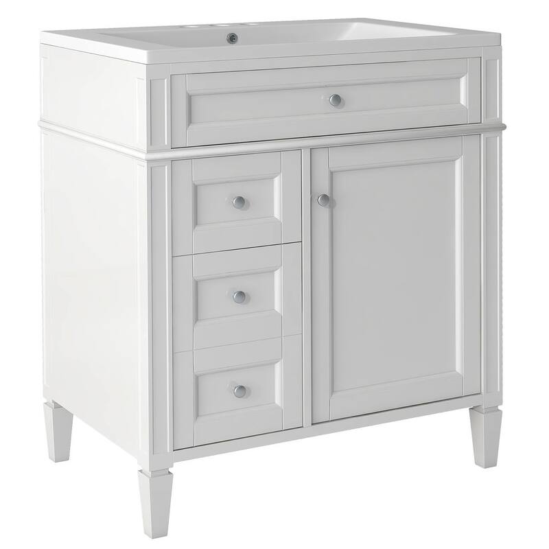 30" Modern Bathroom Vanity with Top Sink and 2 Drawers and a Tip-out Drawer