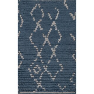 Contemporary Blue Moroccan Wool Rug Hand-knotted Foyer Carpet - 2'0" x 3'0"
