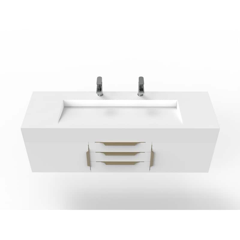 Nile 60" Wall Mounted Bathroom Vanity Set w/ White Top