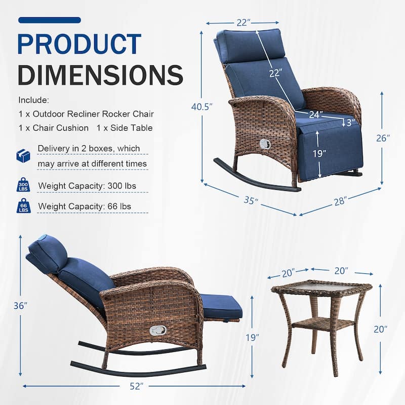 Pocassy Outdoor Curved Rocker Chaise Lounge Chairs with Side Table Set.