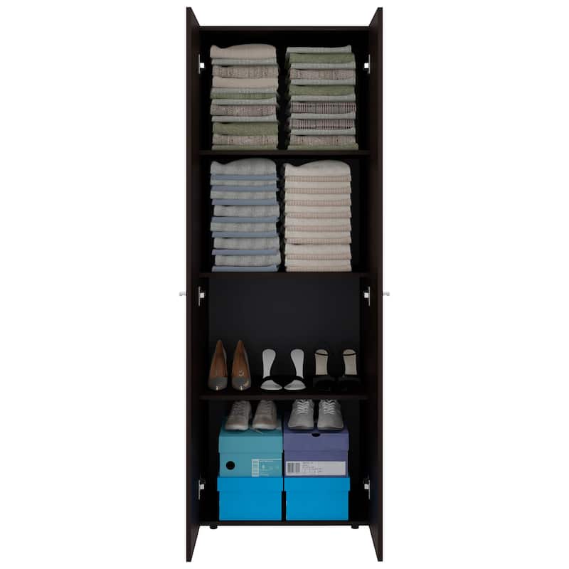 Home 2 Door Closet System, Four Fixed Shelves, Compact Wardrobe for Bedroom Organization, Freestanding Storage Furniture
