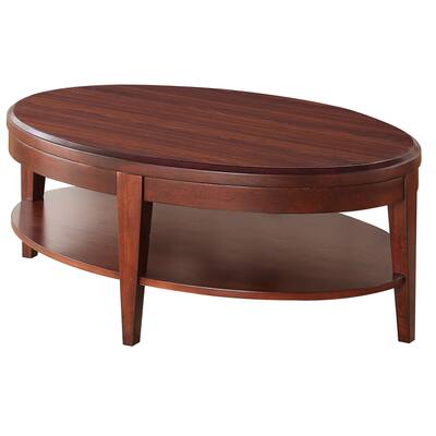 Contemporary Oval Wooden Cocktail Table with Open Bottom Shelf, Brown