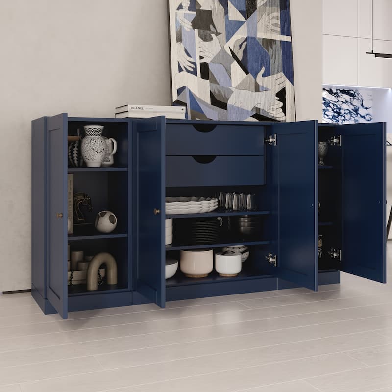Palace Imports 100% Solid Wood 65" Sideboard with Shaker Doors, 2-Drawers & Adjustable Shelves - Navy