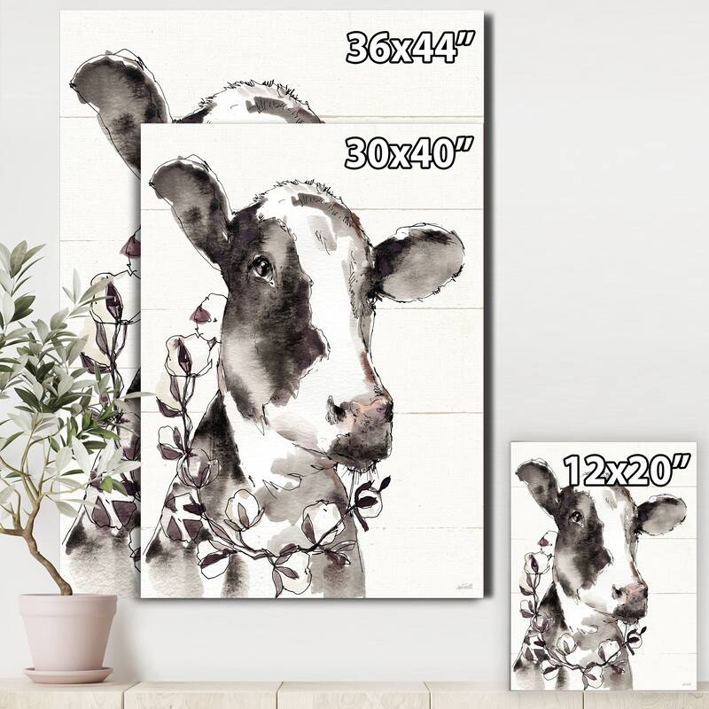 Designart "Cow Portrait Country Life" Wildlife Canvas Art - Grey