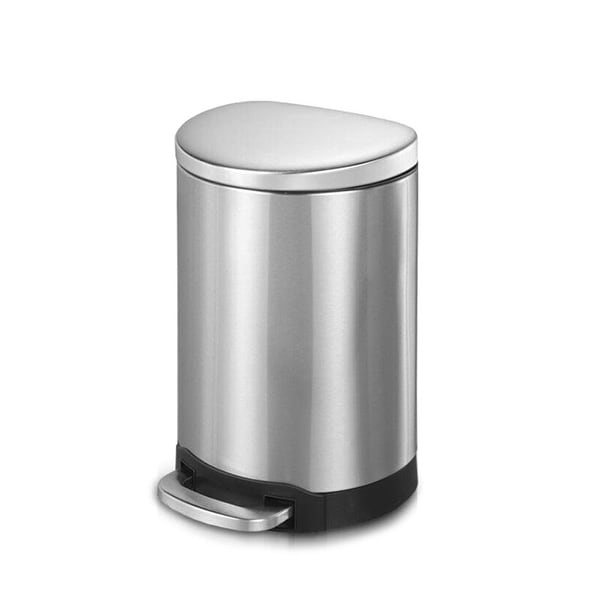 INNOVAZE 1.6 gallon/6 liter 3.2 gallon/12 liter fingerprint free brushed stainless steel semi-round step-on trash can. Opens flyout.