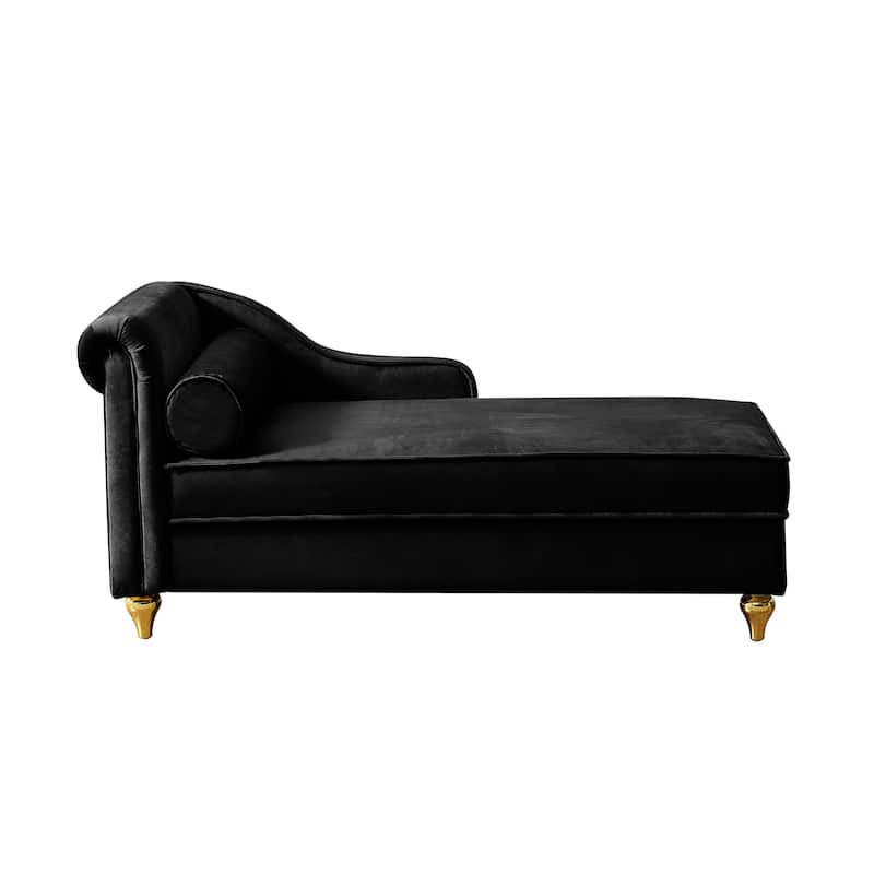 Roomfitters Modern Chaise Lounge, Indoor Daybed with Gold Metal Legs & Bolster Pillow for Bedroom Living Room, Black