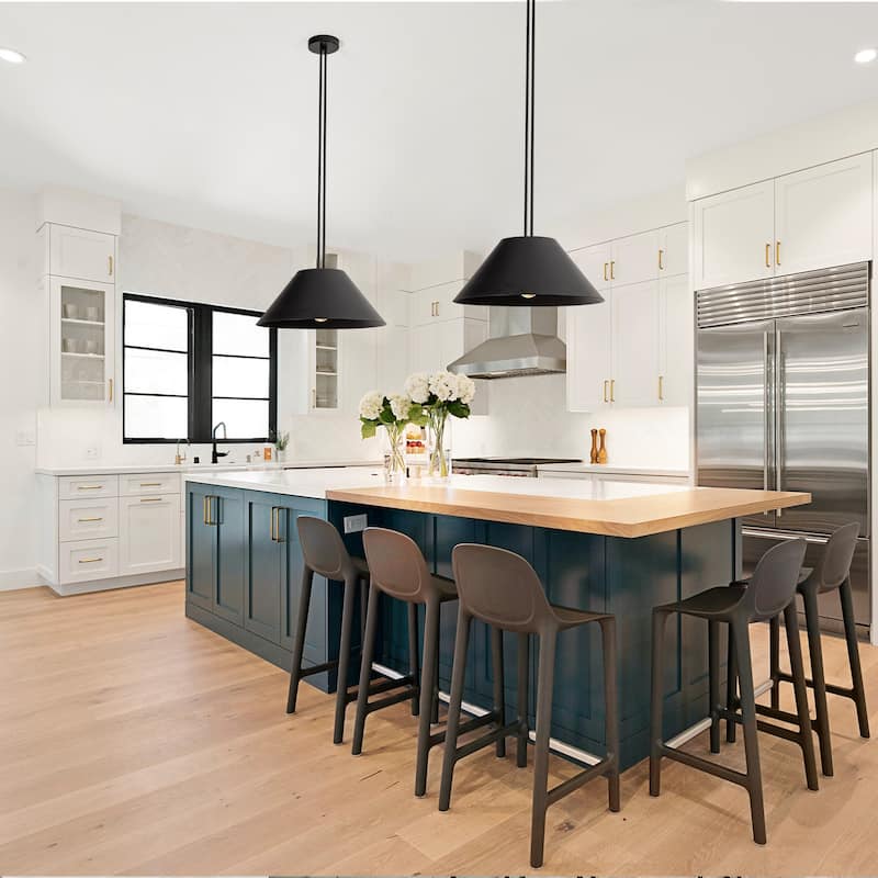 1-Light Modern Industrial Black Pendant Chandeliers with Metal Cone Shade for Dining Room - 16.5