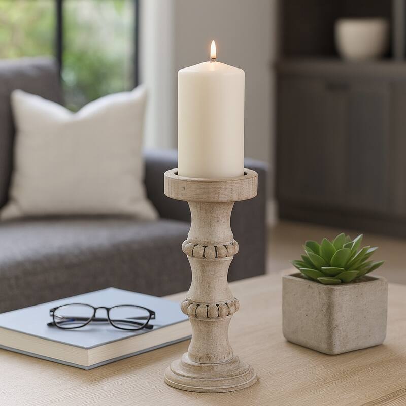 Sagebrook Home Artisanal Wood Pillar Candle Holders