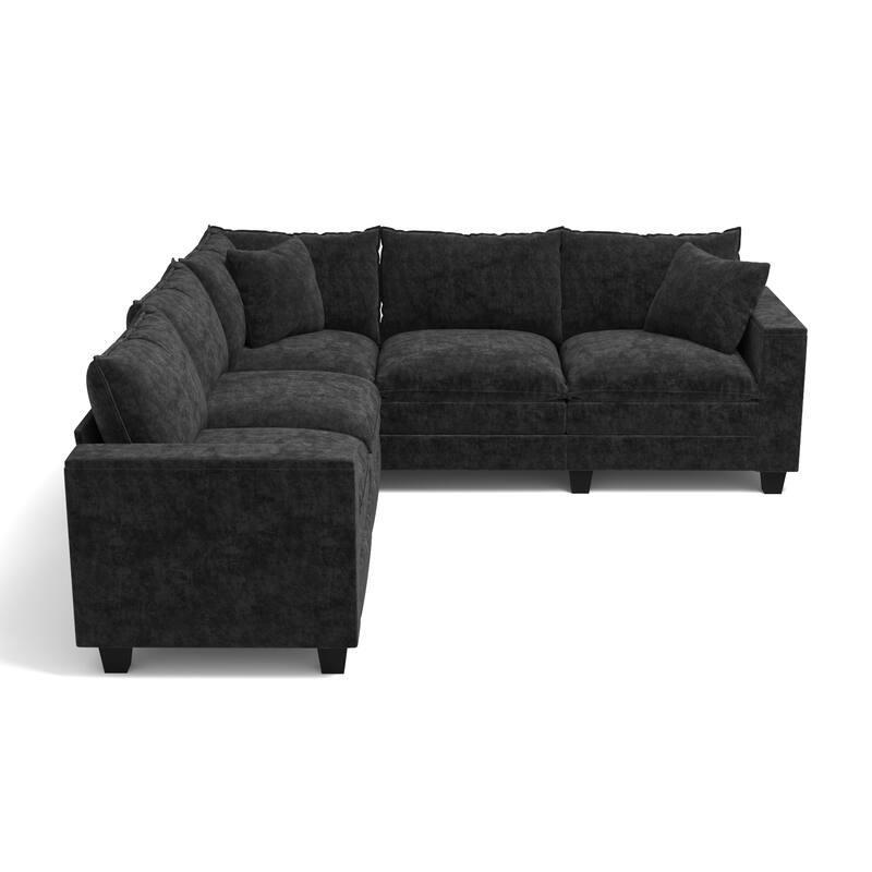 GDFStudio - Chenille L-Shaped 97" 5-Seater Sectional Sofa with Armrest Storage