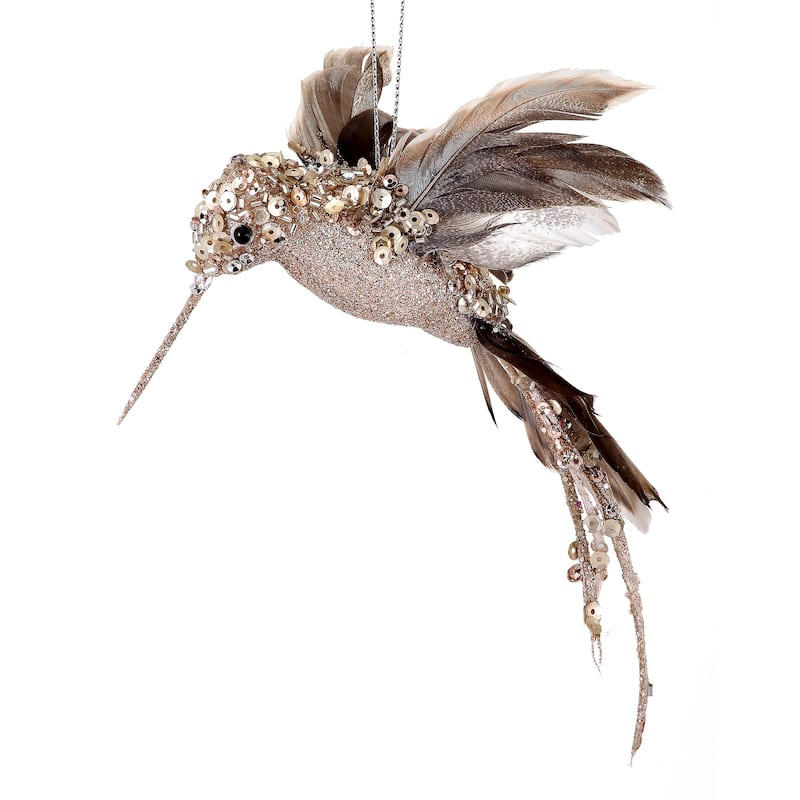 8" Hummingbird Ornament Set of 6 Beaded, Glitter, Sequin