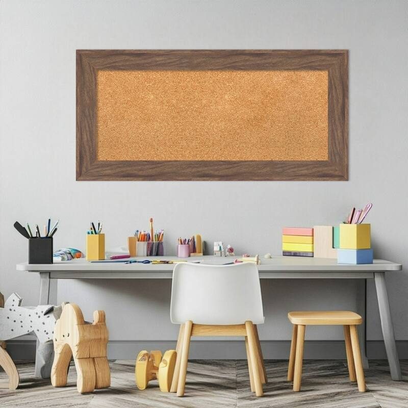 Pia Medium Brown Framed Cork Board - Bulletin Board, Organization Board, Pin Board
