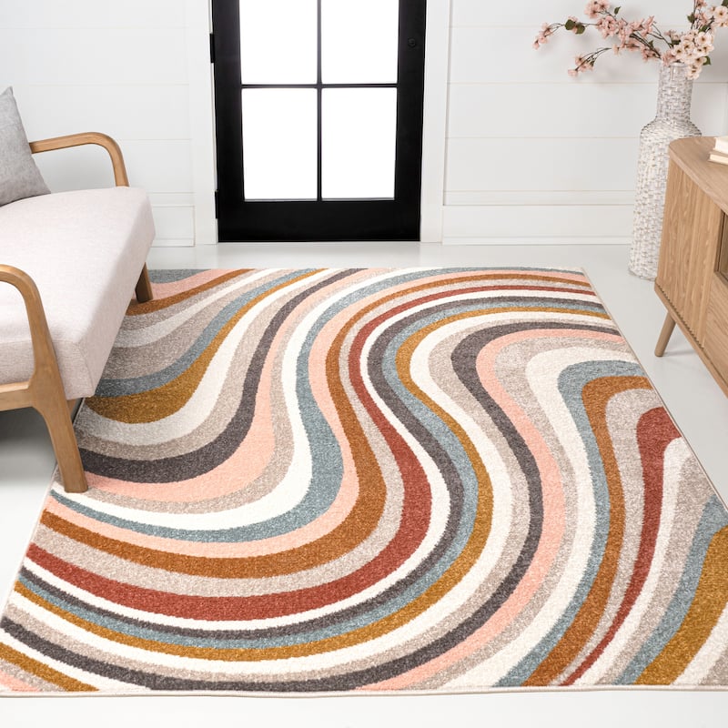JONATHAN Y Prism Abstract Swirl Area Rug - 2x8 - Red/Beige/Blue